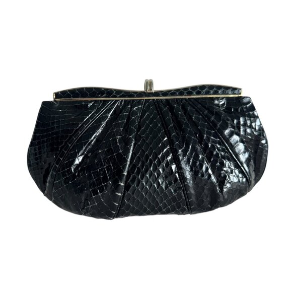 Judith Leiber Genuine Leather Snakeskin Med Clutch Crossbody Evening Bag MINT - Picture 2 of 11